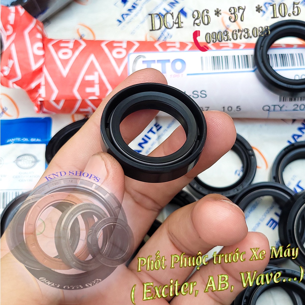 Phốt phuột nhớt giảm sóc trước TTO DC4 26*37*10.5 02 lò xo dùng Yamaha Nouvo, Sirius, NVX, Exiter, Mio,...