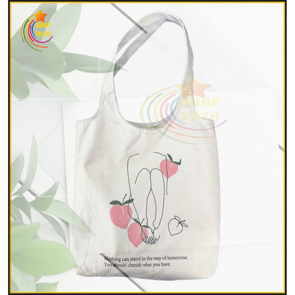 Túi đeo vai thời trang vải canvas mềm loại to đi hoc , đi chơi , đi làm đều rất đẹp - 3 TRÁI ĐÀO