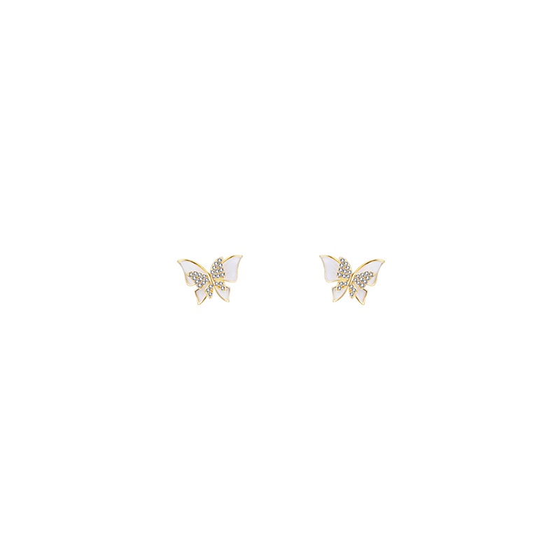 Khuyên Tai Hình Bướm Hai Lớp Đính Đá Zircon Đơn Giản Phong Cách Hàn Quốc Thời Trang Cho Nữ