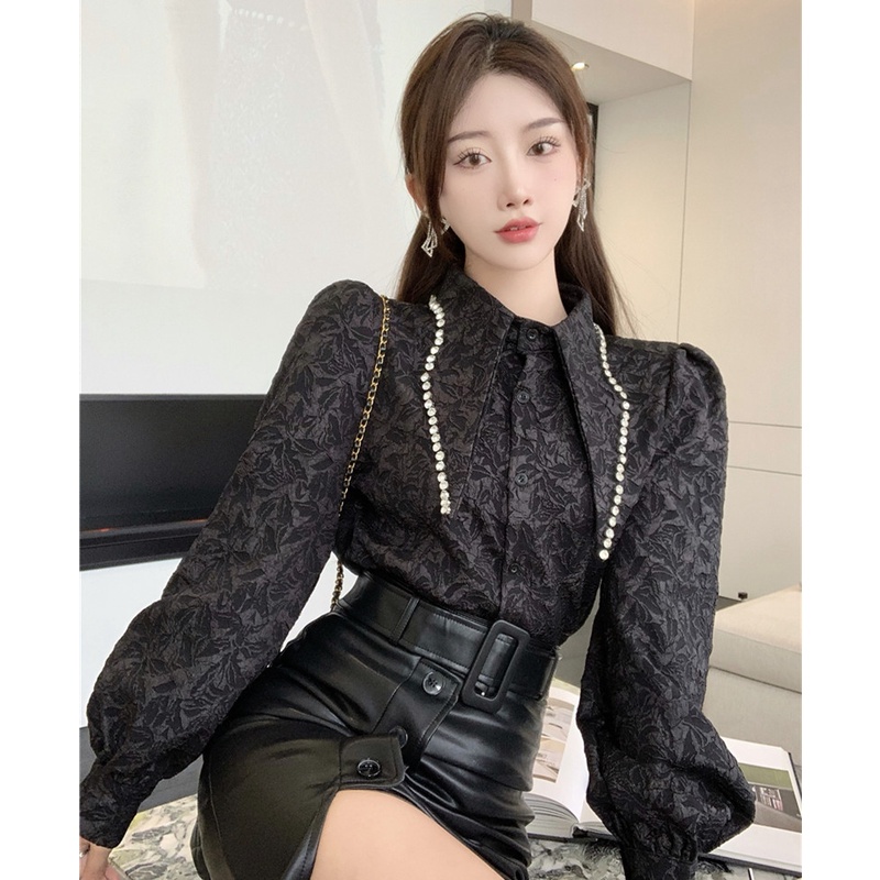 Áo sơ mi phối hàng đá đính nhân tạo dễ phối đồ thời trang mùa đông