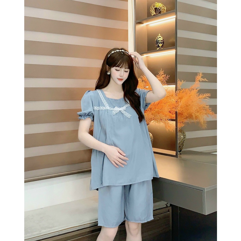 Bộ đồ bầu ngắn tay ren ngực thời trang thiết kế mặc nhà kết hợp sau sinh Mom and Baby M528