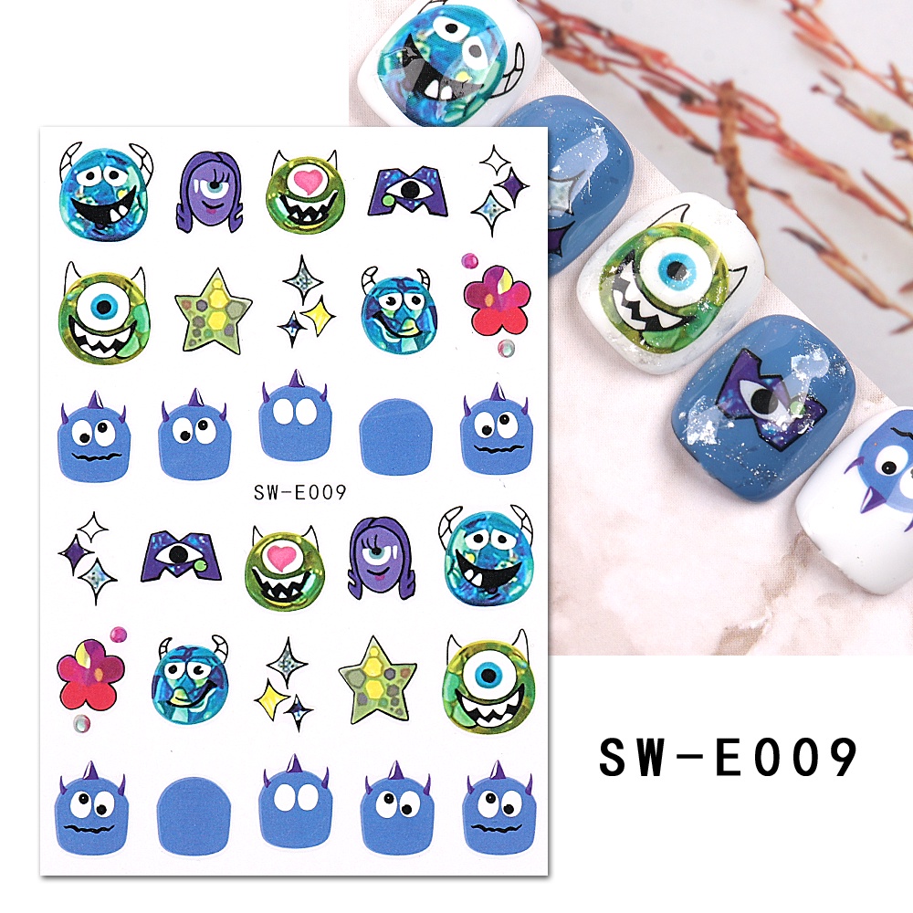Miếng Dán Móng Tay Họa Tiết Quái Vật Hoạt Hình 3D DIY