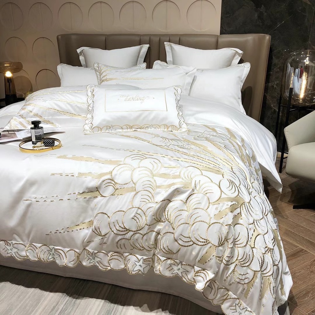 Bộ Chăn Ga Gối Lụa 100S  LUXURY Sang Trọng Hoạ Tiết Thêu 5D nổi bật Giá rẻ