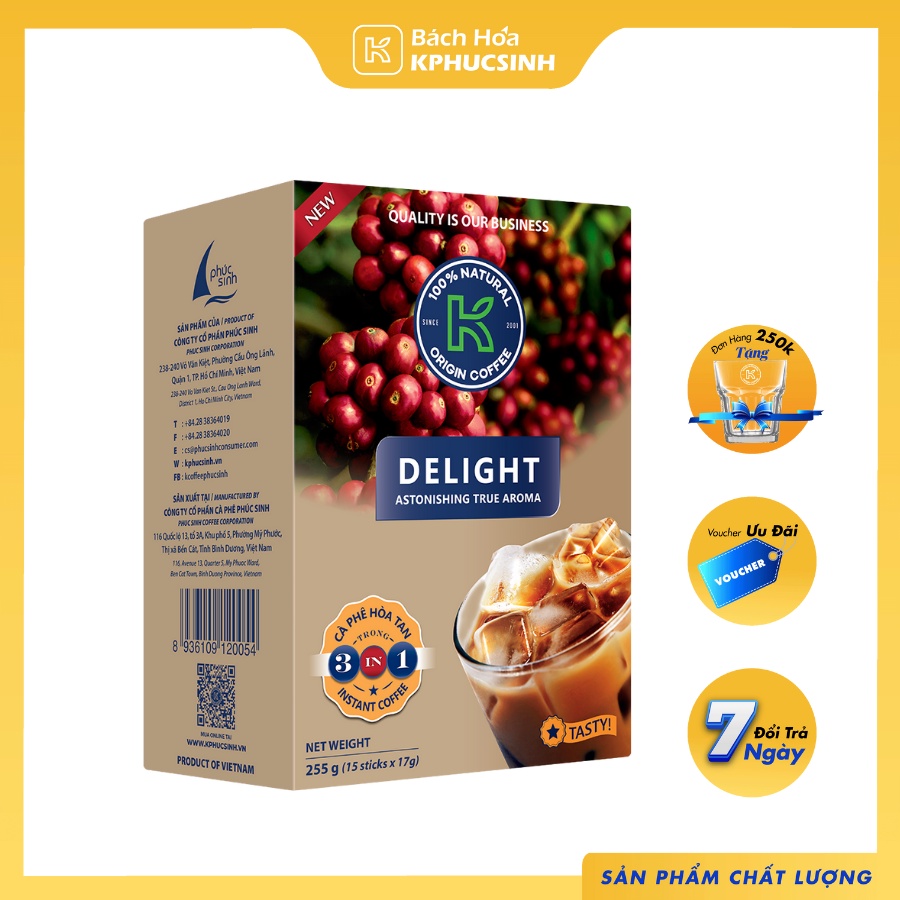 Cà Phê Sữa Hòa Tan K Delight 3in1 255g (Hộp 15 gói x 17g) Thơm Ngon Đậm Vị - Thương Hiệu K Coffee | BigBuy360 - bigbuy360.vn