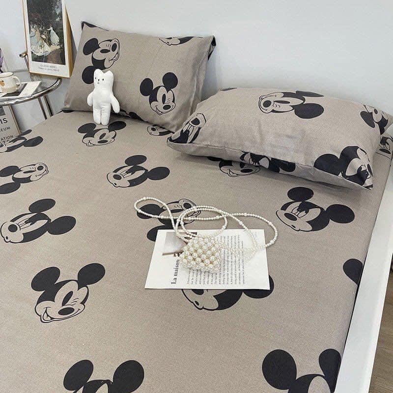 Sét Chăn Ga Gối Hè Hình Mickey Xám