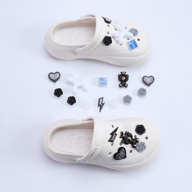 Set 15 Phụ Kiện Khóa Giày Crocs Hình Hoa / Sesame Street Dễ Thương DIY