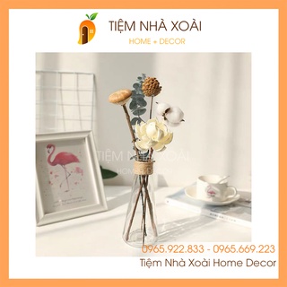 Lọ Hoa Thuỷ Tinh tam giác Decor cuốn dây thừng dây gai trang trí Vintage