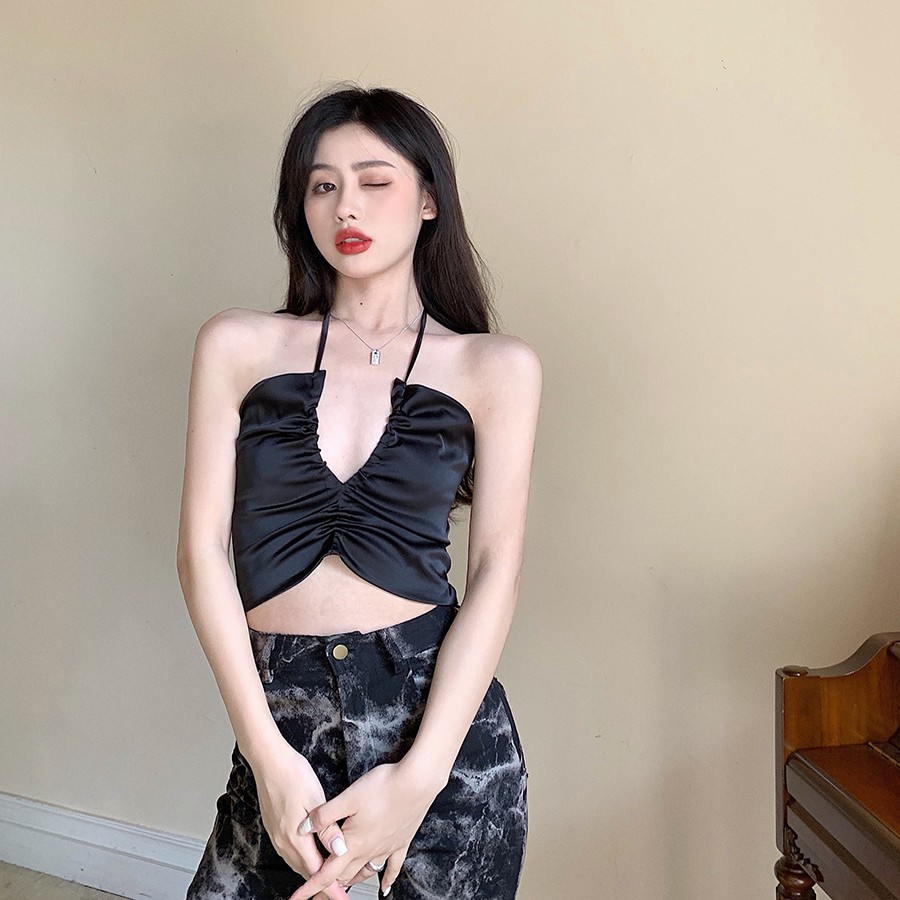 [Mã WASKT304 giảm 15% tối đa 30K đơn 99K] Áo croptop lụa rút ngực HAC110 - Hỉn Hỉn Store | BigBuy360 - bigbuy360.vn