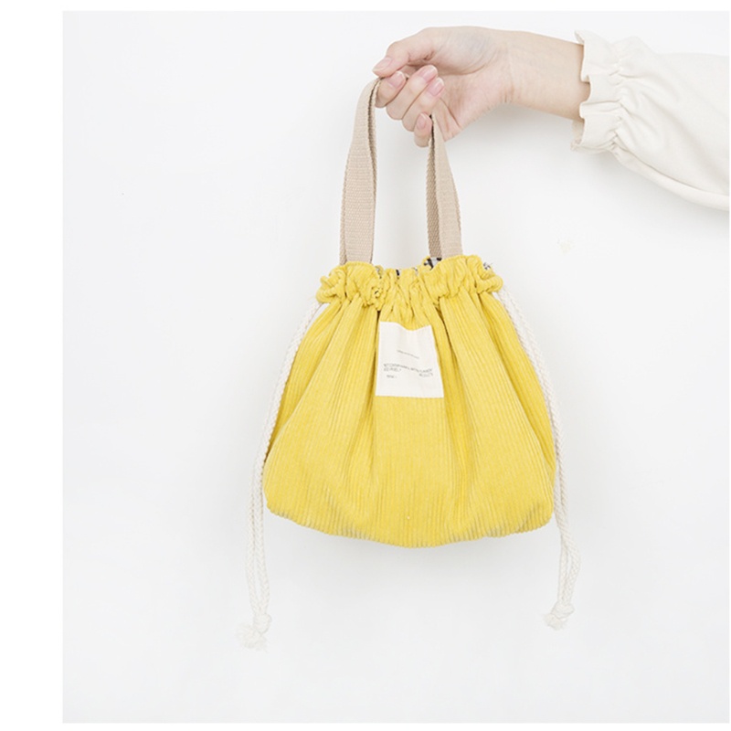 Túi Đựng Hộp Cơm Trưa Bằng Vải Nhung Kẻ Màu Trơn Có Dây Rút Tiện Dụng Mang Theo Du Lịch Dã Ngoại