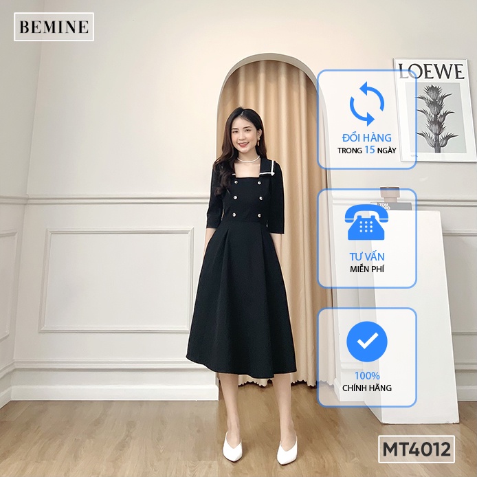 Đầm cổ vuông viền tay dài BEMINE MT4012ĐEN