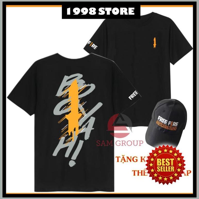 (SALE TOÀN SHOP) [MUA ÁO TẶNG MŨ] Mua 1 áo thun đen Free Fire in hình Booyah tặng 1 mũ Free Fire cực