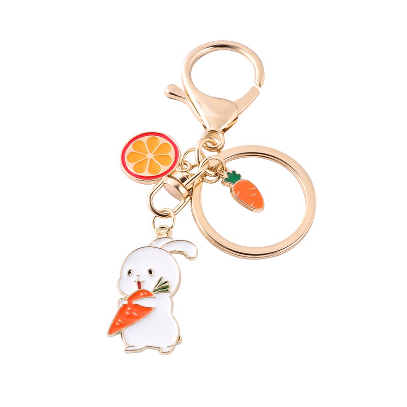 Móc Khóa Hợp Kim Hình Thỏ Trắng Và Cà Rốt Hoạt Hình Dễ Thương