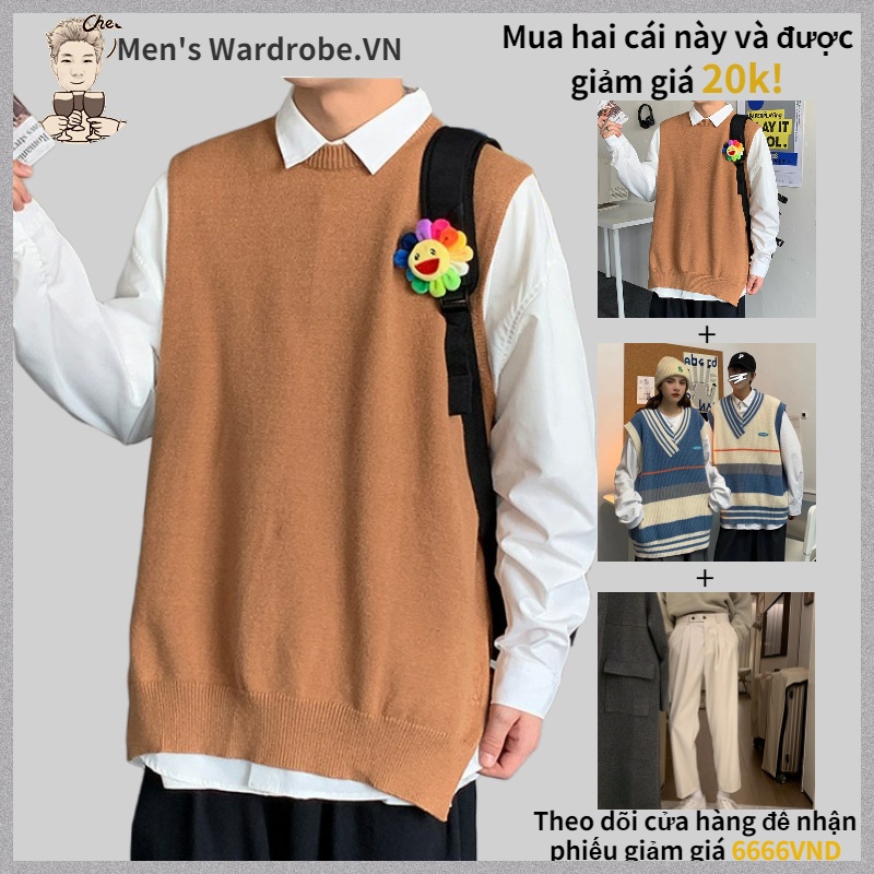 Áo Sweater unisex  không tay sành điệu cho nam Quần áo đơn giản áo len nam hàn quốc áo len cặp đôi cổ tròn