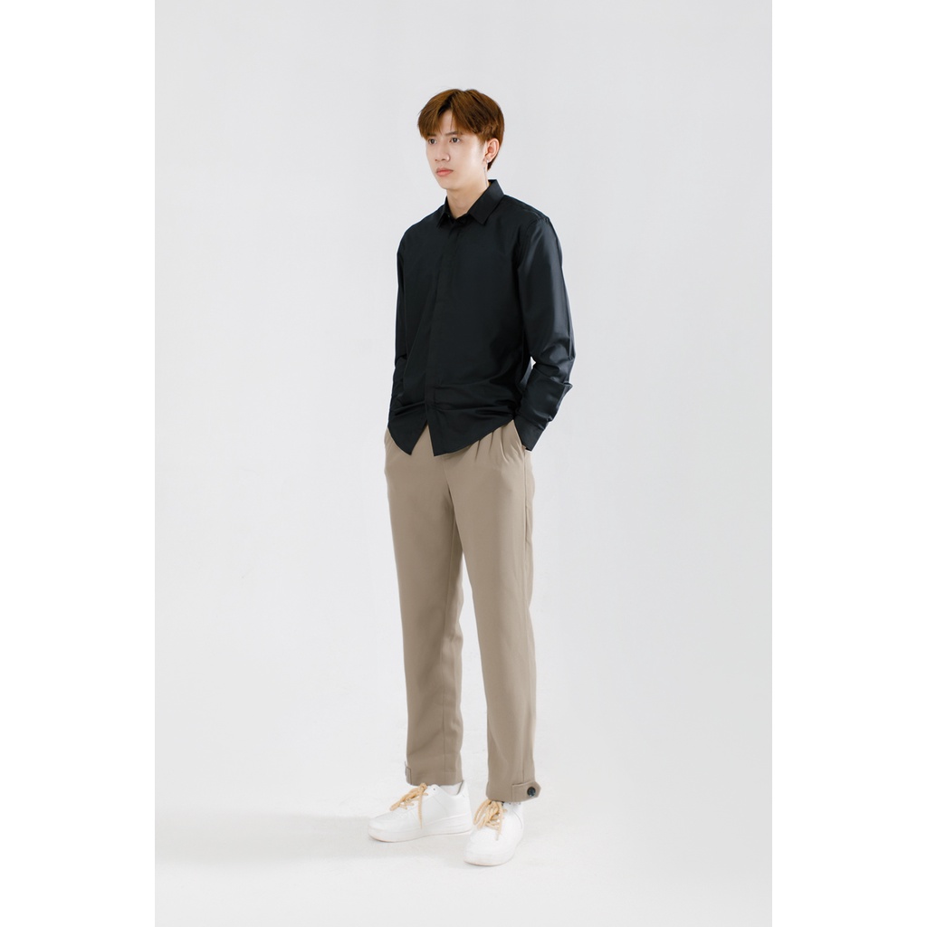 Áo Sơ Mi Giấu Cúc Cổ Bẻ Trơn Dài Tay Nam MANDO Form Slimfit Basic Unisex Thời Trang Công Sở Hàn Quốc SMD119