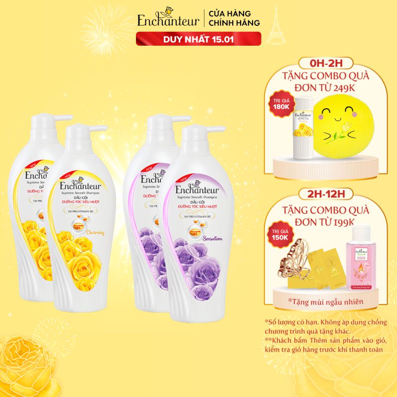 Combo 2 Dầu gội Enchanteur dưỡng tóc siêu mượt Charming/ Sensation 650gr/Chai