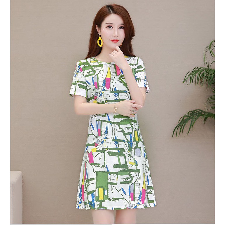 Đầm suông nữ, đầm ngắn tay họa tiết thời trang đẹp Da67