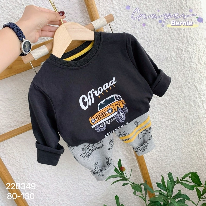 Bộ da cá dài tay Bernie hoạ tiết mickey và ô tô cho bé trai mặc thu đông