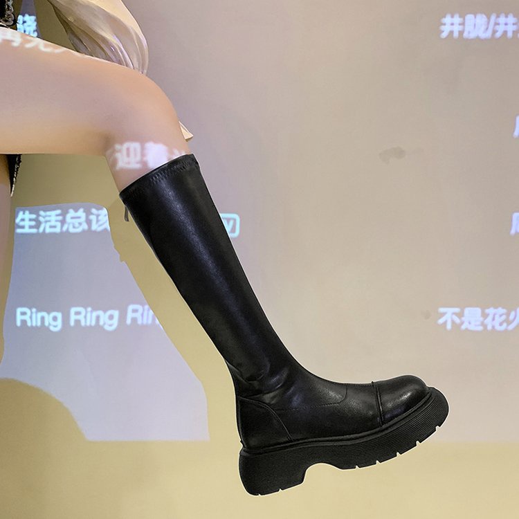JINxCHOY Giày bốt Martin cao gót ống dài phối dây kéo thời trang dễ phối đồ cho nữ JINXCHOY