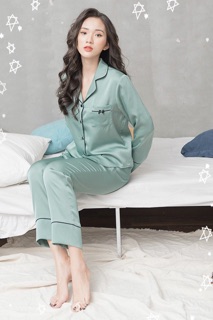 Bộ ngủ pijama lụa phi dài tay