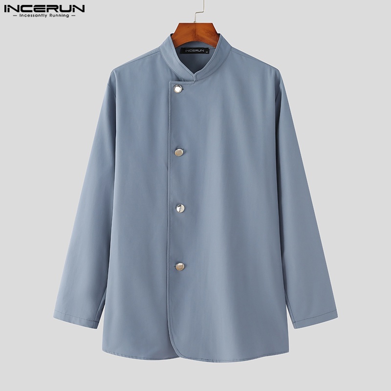 Áo sơ mi nam INCERUN tay dài cổ đứng cài khuy kiểu vintage thời trang