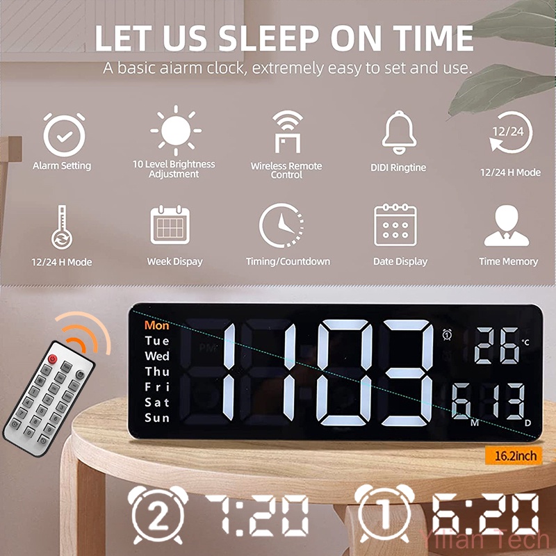 Đồng Hồ Báo Thức Kỹ Thuật Số Treo Tường Có Đèn LED Điều Khiển Từ Xa Tiện Dụng