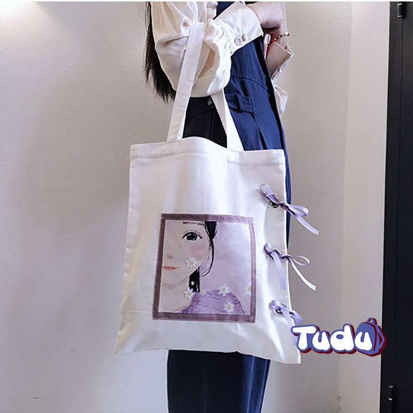 Túi Vải Canvas Tudu, Túi Tote Ulzzang Mẫu Thắt Nơ Đựng Đồ Tiện Dụng CN227