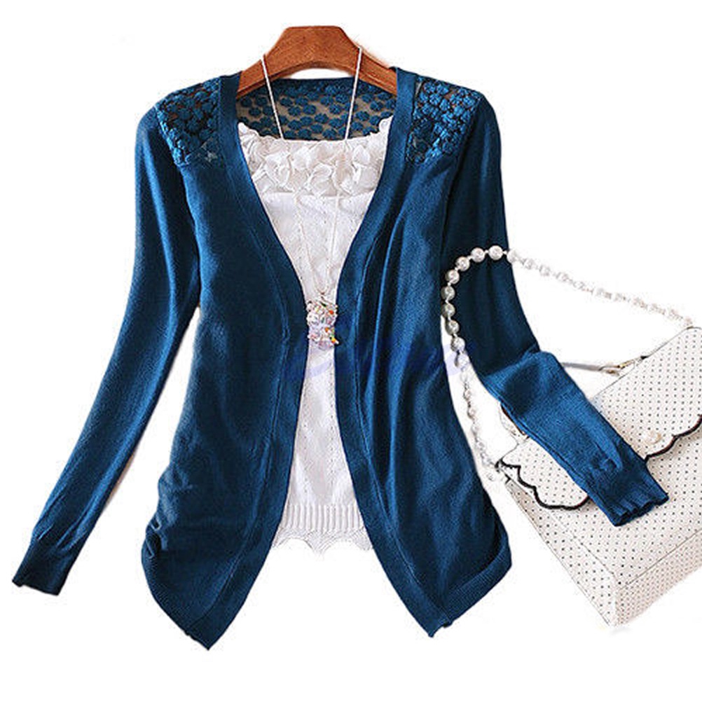 Áo Khoác Cardigan Dệt Kim Phối Ren Màu Sắc Ngọt Ngào Xinh Xắn Cho Nữ