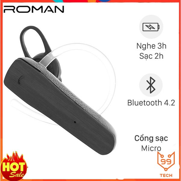 Tai nghe Bluetooth Roman R553N Đen -Hàng Chính Hãng