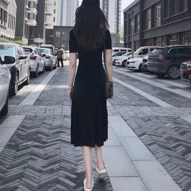 Váy Nữ Đầm Bút Chì Ngắn Tay Xẻ Tà Phong Cách Vintage
