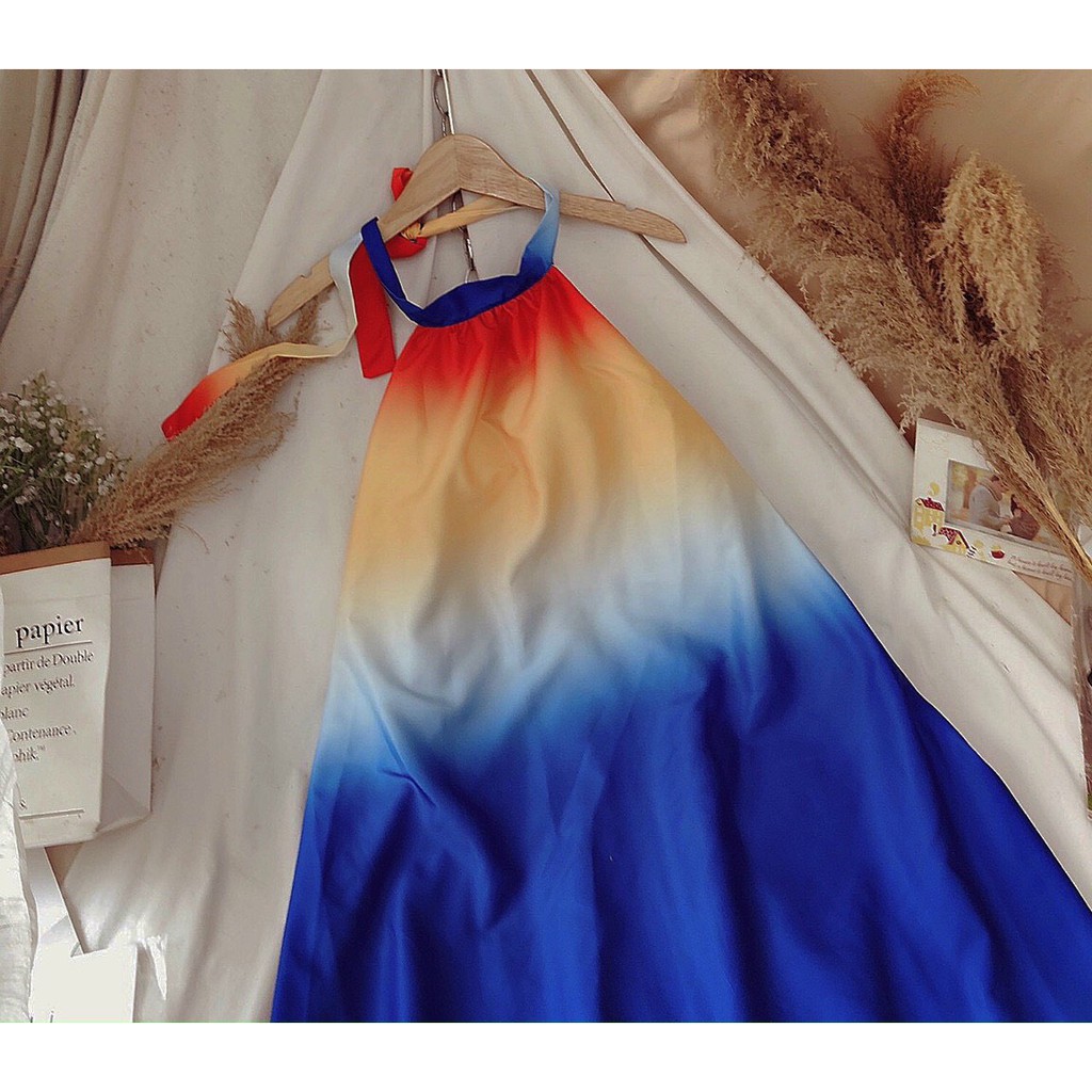 Đầm váy maxi cổ yếm họa tiết loang màu HaKieu Msp018 ( hình chụp thật) | BigBuy360 - bigbuy360.vn