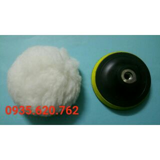 Bộ bánh lông cừu đánh bóng xe + đế dán, phớt lông cừu đánh bóng xe máy, xe hơi + đế dán 100mm 4"