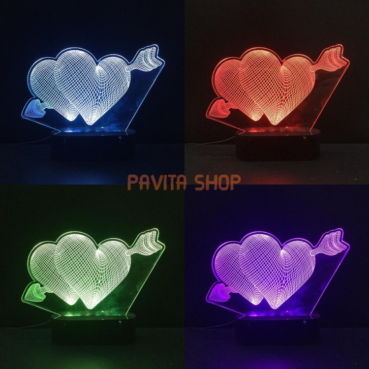 Đèn ngủ led 3d PAVITA trái tim, quà tặng sinh nhật độc đáo, ý nghĩa cho bạn gái, bạn trai, đèn để bàn trang trí đẹp