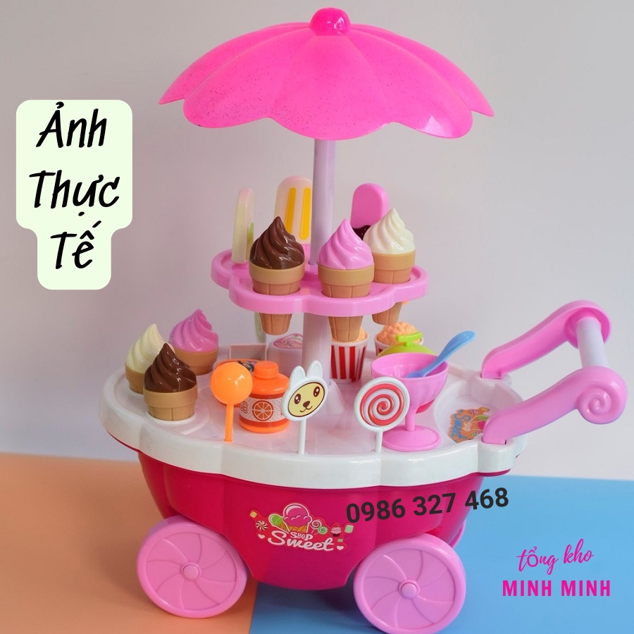Đồ Chơi Xe Đẩy Bán Kem 2 Tầng Loại To Có Đèn, Có Nhạc Cho Bé Vui Chơi Và Khám Phá