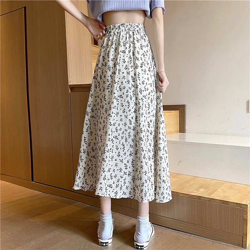 Chân Váy Chữ A Lưng Cao Họa Tiết Hoa Phong Cách Hàn Quốc
