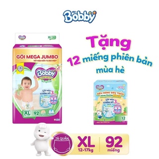 Tặng 12 miếng cùng loại. tã quần bobby mega jumbo lõi nén thần kỳ 3mm đủ size m120/l104/xl92/xxl84 . date 2026