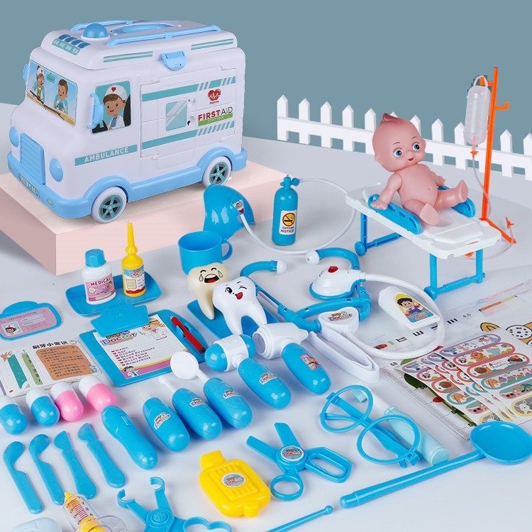 Ô tô đồ chơi bác sĩ xe cứu thương cho bé gái trai đóng y tá khám bệnh phiên bản nâng cấp có đèn nhạc, quà tặng sinh nhật