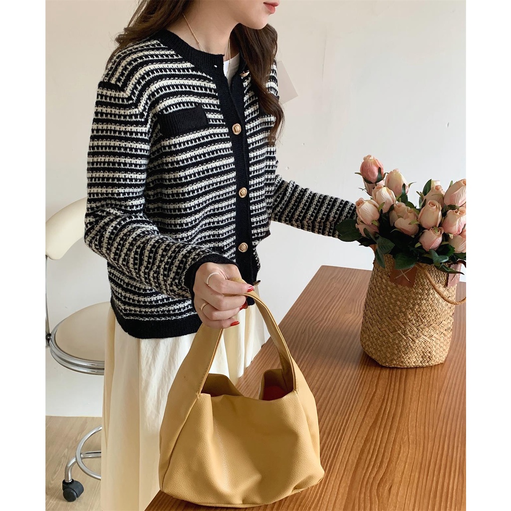 Áo cardigan ZHELIHANGFEI dệt kim tay dài eo cao phong cách Pháp