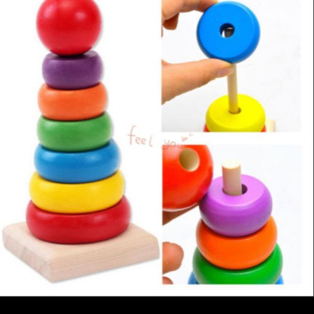 Bộ Đồ Chơi Thông Minh Tháp Xếp Chồng 7 Sắc Cầu Vòng Bằng Gỗ An Toàn Giúp Bé Phát Triển Trí Tuệ