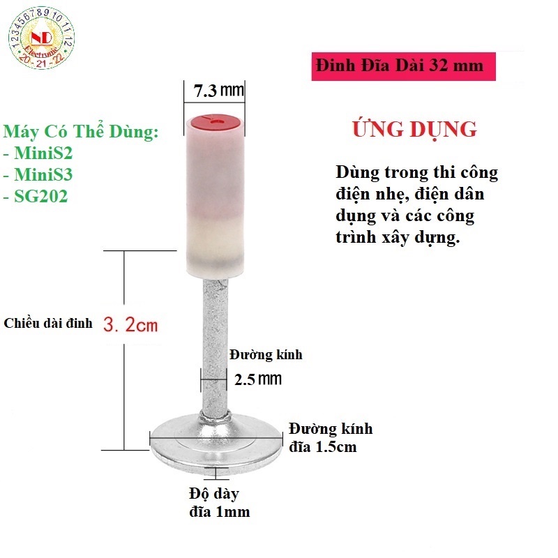 SET 100-200 Đinh Đĩa Dùng Cho Máy Bắn Đinh Mini, Đinh Đĩa Chiều Dài 3.2cm, 4.2cm Kích Cỡ 7.3mm