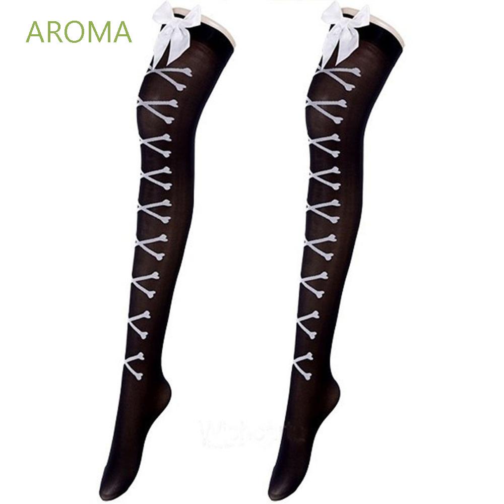 Vớ Dài Qua Gối Phối Ren Đính Nơ Nhiều Màu Sắc Thời Trang Quyến Rũ Mới Cho Nữ