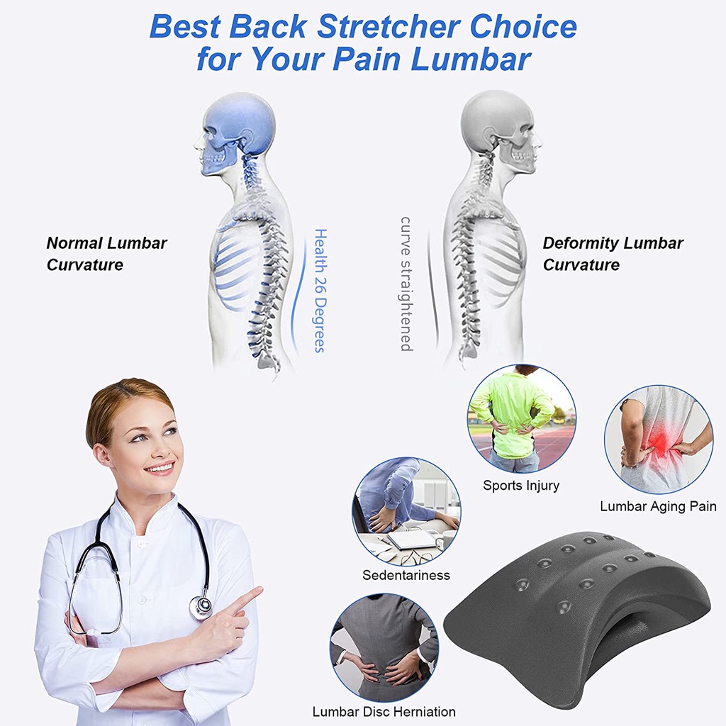 Thiết bị mút cáng lưng dưới   , Gối Cracker lưng,  Giảm đau cột sống  , Đệm kéo thắt lưng Thích hợp cho người mới bắt đầu 、 Giường 、 Văn phòng 、 Xe hơi 、 Phụ nữ 、 Nam giới
