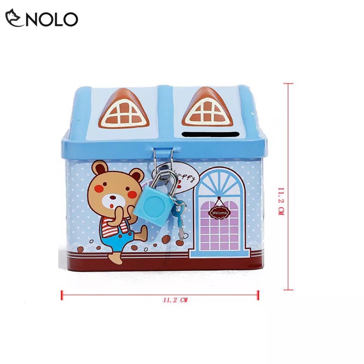 Ống Heo Két Sắt Tiết Kiệm Mini Cho Bé Hình Ngôi Nhà Có Kèm Ổ Khóa Nhỏ Chất Liệu Hợp Kim