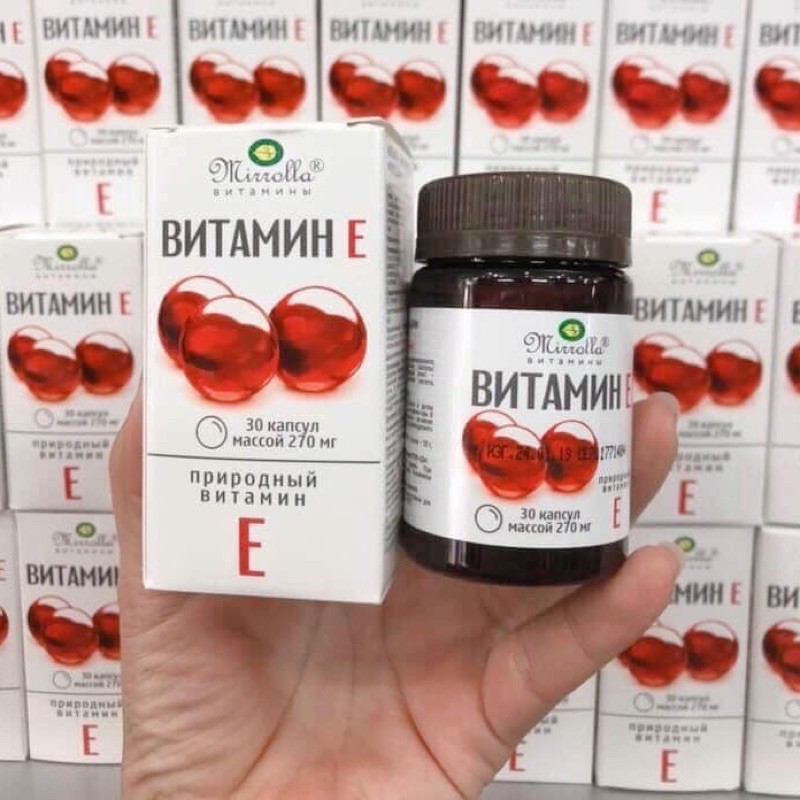 Vitamin E đỏ Nga Mirrolla  400mg 30 viên  ; Viên uống E đỏ nga  đẹp da, chống lão hóa, tốt cho mắt