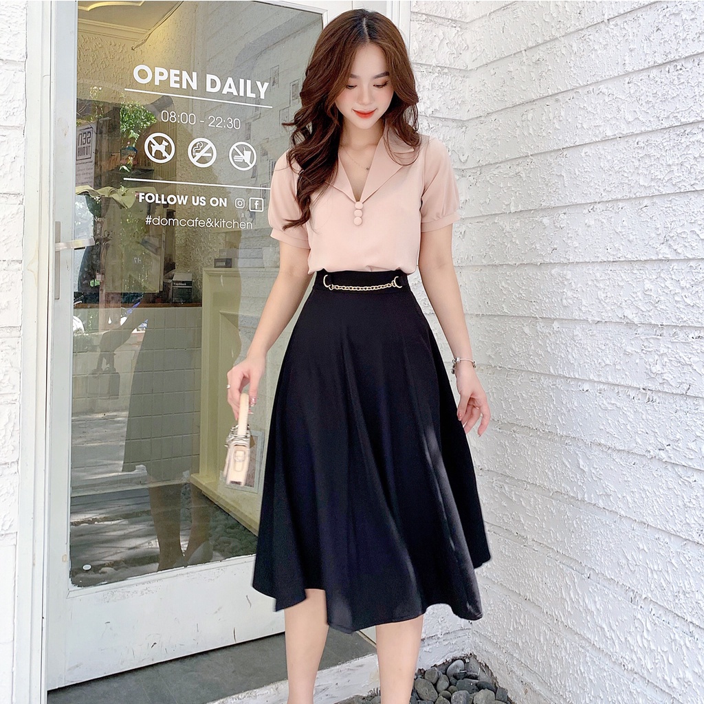 Áo sơ mi nữ lụa mềm mát cổ vest cúc bọc 3 màu trơn công sở A917 HILA