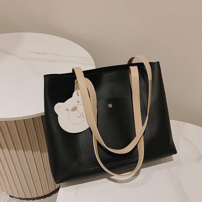 Túi Toe Đeo Vai Móc Gấu, Túi Xách Nữ Công Sở Du Lịch Size To