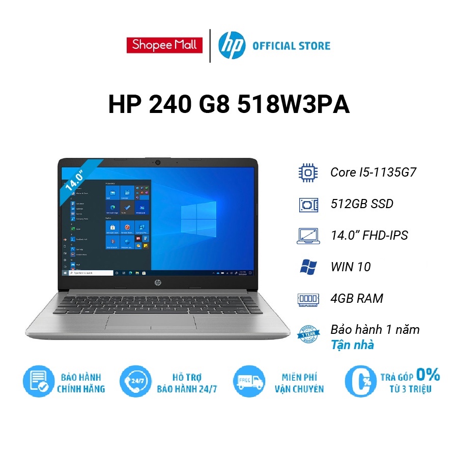 Laptop HP 240 G8 518W3PA| i5-1135G7 | 4GB RAM | 512GB SSD | 14 FHD | Win 10 |