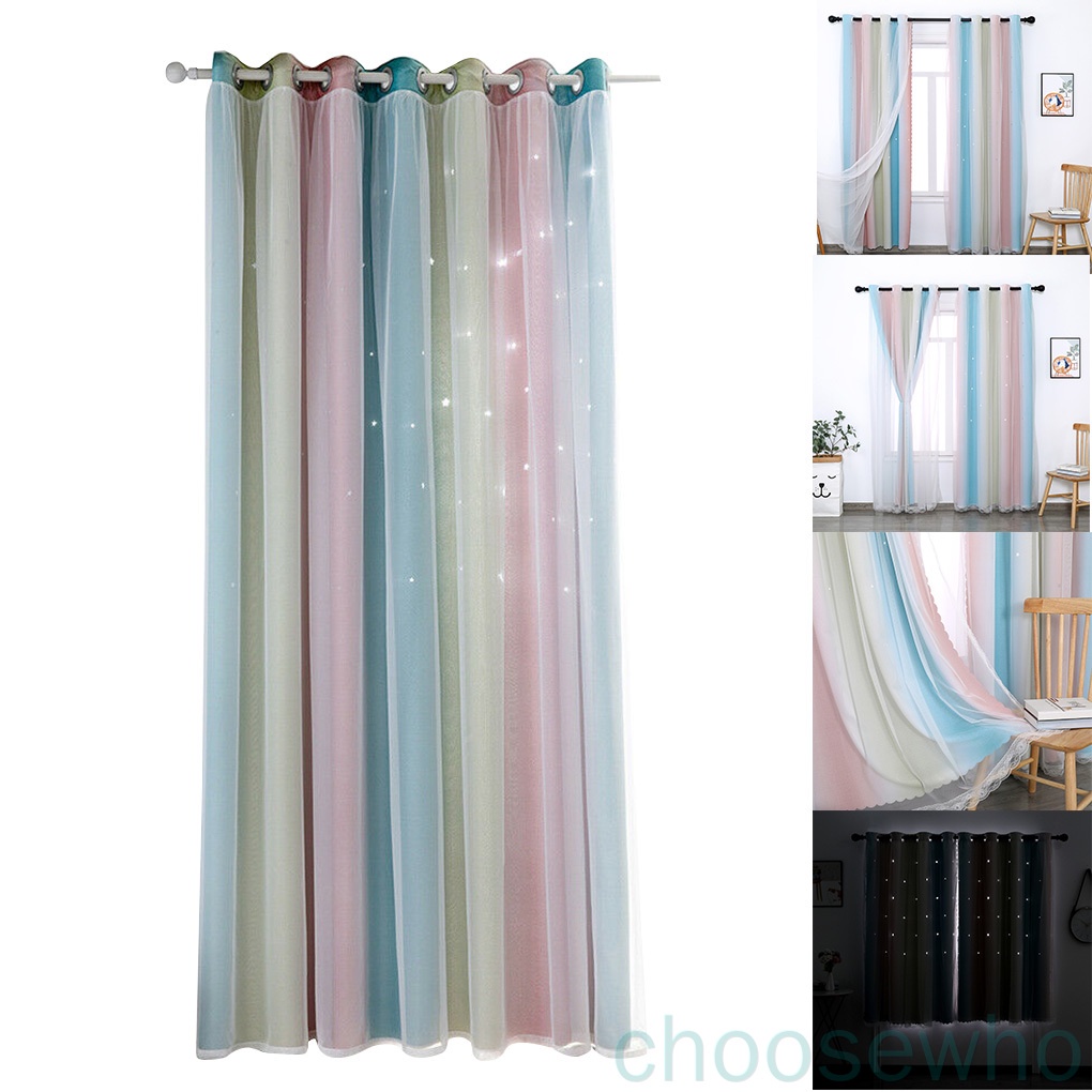 [CSW] Rèm cửa sổ 2 lớp màu gradient họa tiết ngôi sao khoét lỗ toàn diện cho phòng khách/phòng ngủ