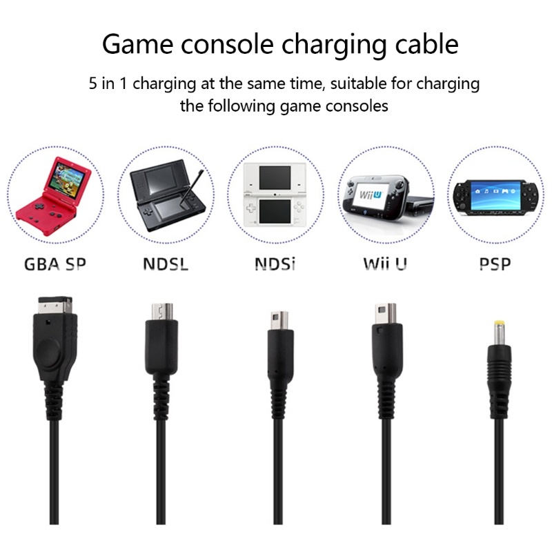 Cáp Sạc USB 5 Trong 1 Chuyên Dụng Cho NDSL / WiiU / New 3DS XL 3DS XL 2DS DsiXL / NDS / GBASP / PSP1000 2000 3000