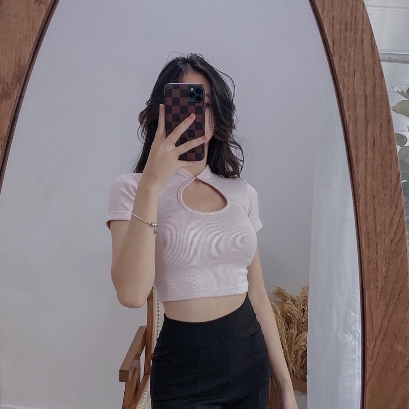 Áo kiểu thun croptop tay ngắn cổ tàu 4 màu basic cho nữ