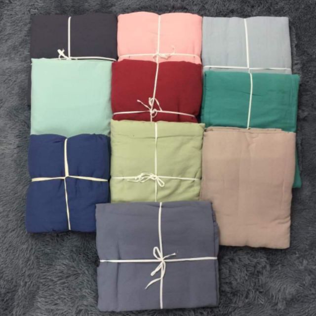 Bộ chăn ga gối cotton đũi 1 màu